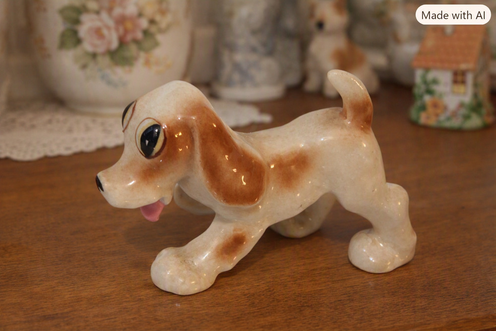 Vintage Occupied Japan 4 1/4" Beagle Basset Hound Dog Ceramic Figurine